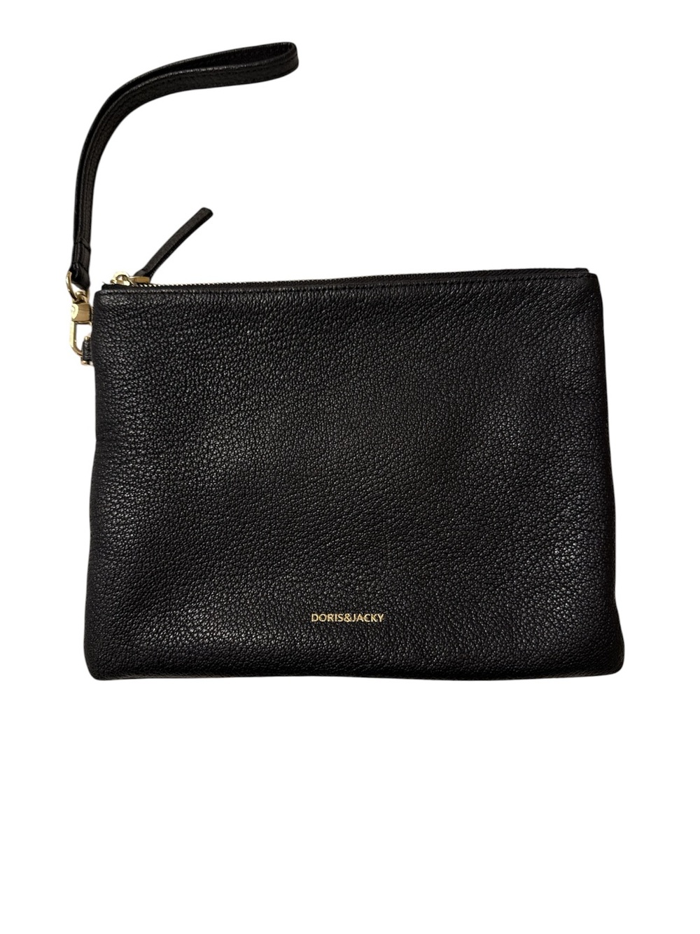 Doris & Jacky Lambskin Black Pebbled Leather Wristlet Clutch